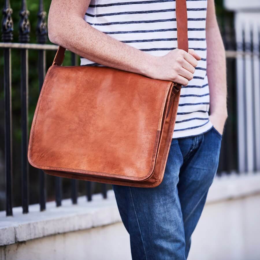 Fashion Plaid Men Bags Shoulder Crossbody Vintage Leather