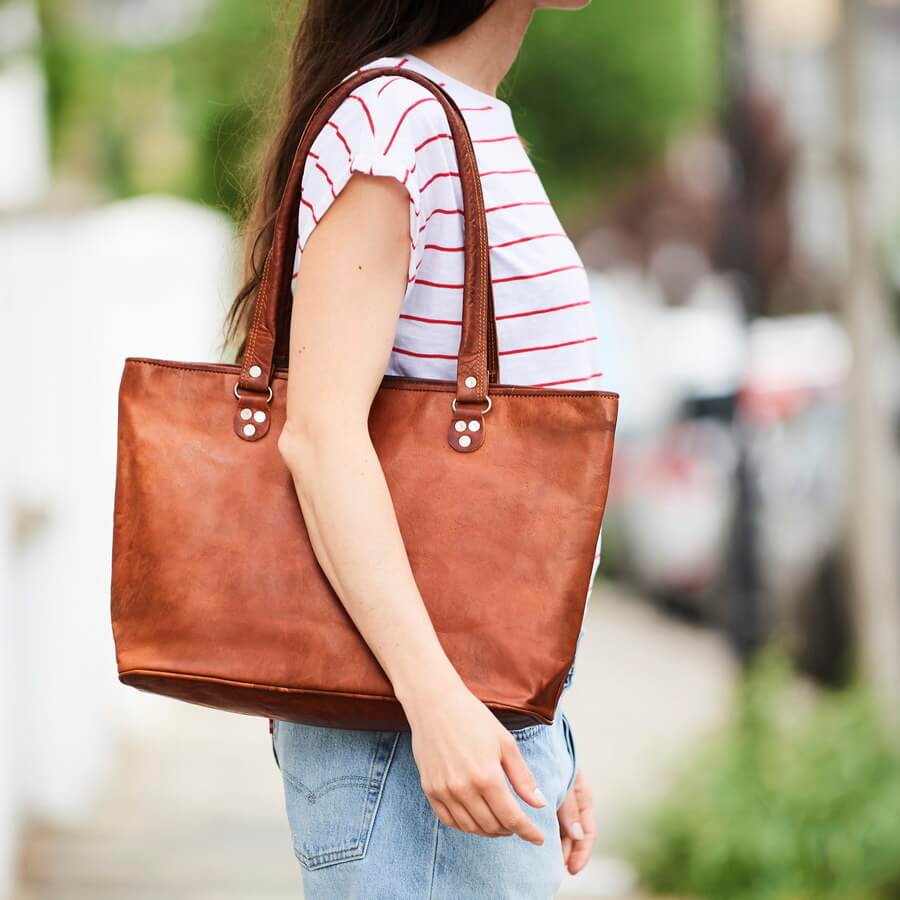 Vintage Style Leather Tote Bag